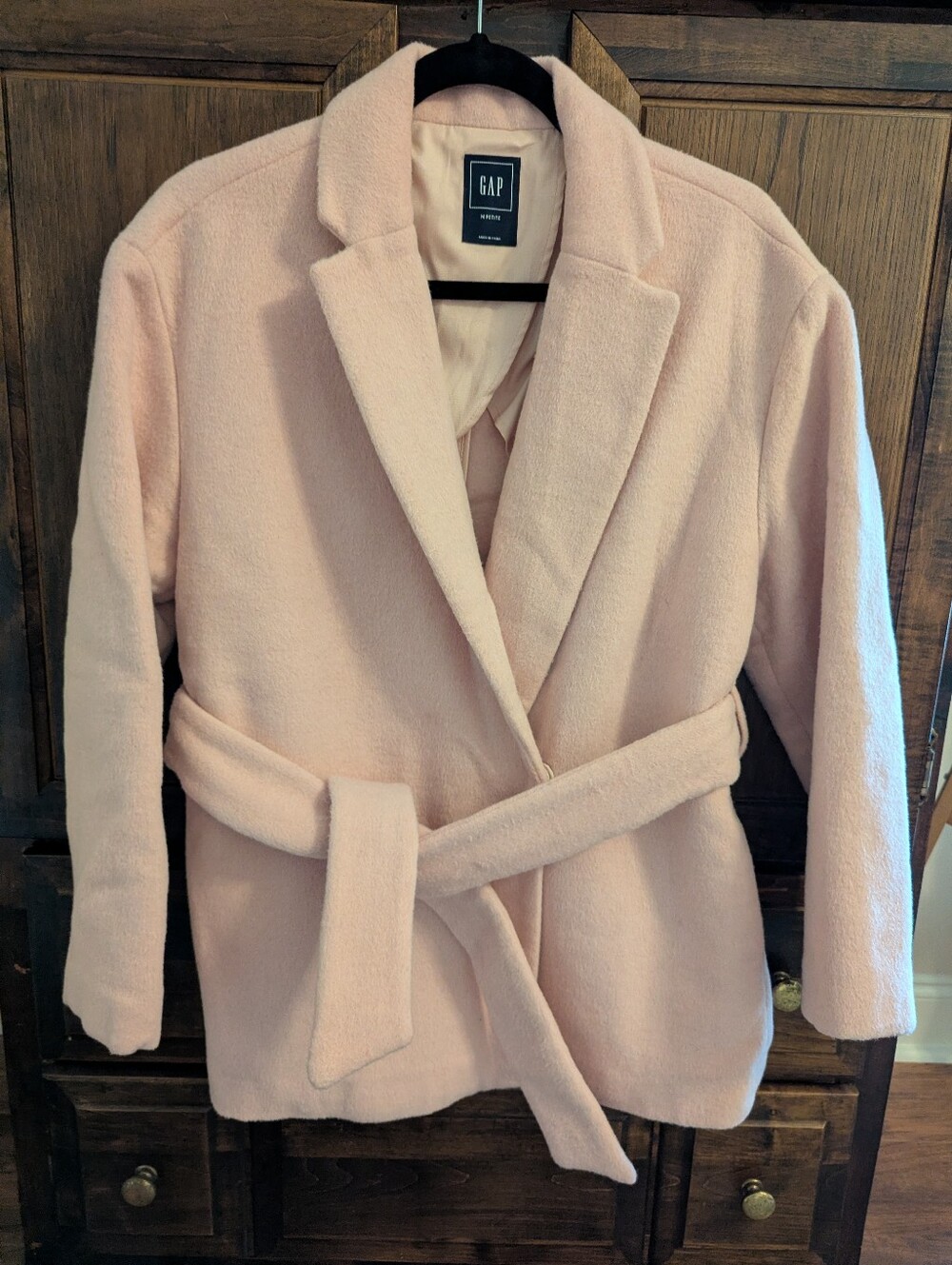 GAP Belted Wrap Coat In Dusty Pink